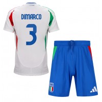 Camisa de Futebol Itália Federico Dimarco #3 Equipamento Secundário Infantil Europeu 2024 Manga Curta (+ Calças curtas)